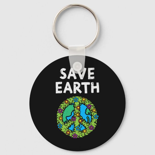 Spara Earth Peace Symbol Sign Flowers Environmenta Nyckelring (Framsida)