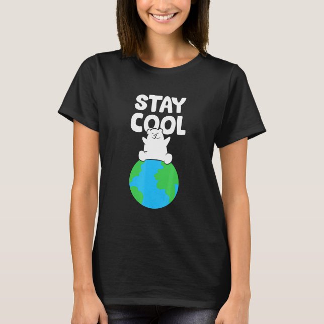 Spara Earth Polar Bear Stanna Coola Global Warming T Shirt (Framsida)