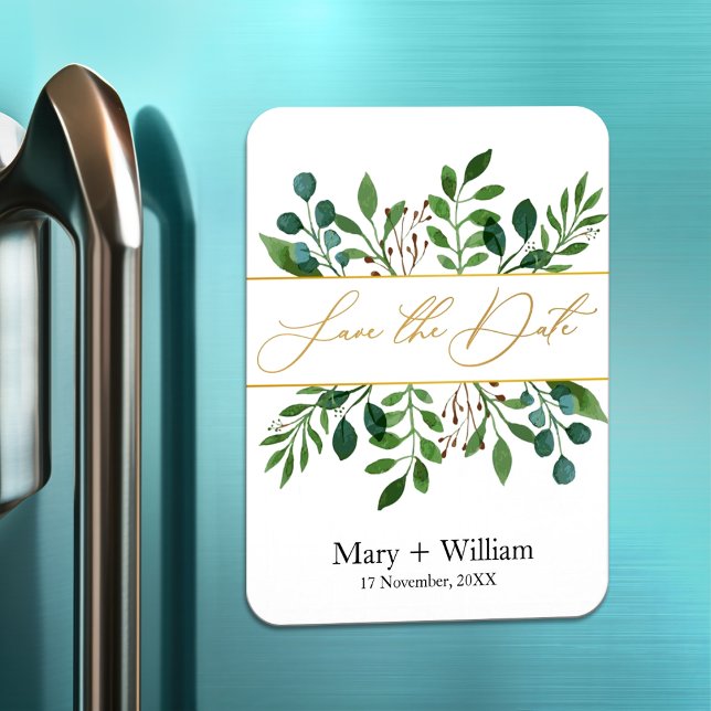 Spara elegant grönt datum bröllop förlovning magnet (Skapare uppladdad)