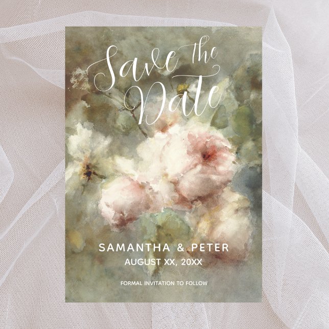 Spara Eleganten Antique Ro Soft-Rosa för  Inbjudningar (Save The Date Elegant Antique Roses Soft Pink Invitation)