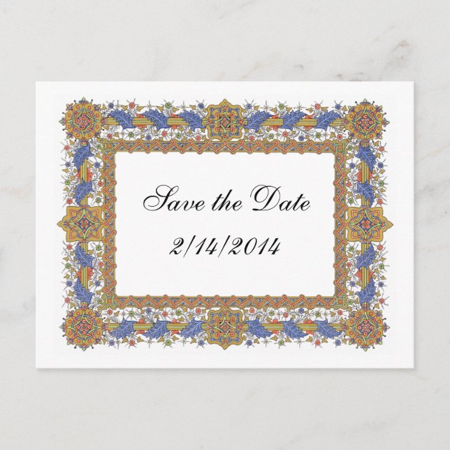 Spara Eleganten Baroque Blue Guld Anpassningsbar Meddelande Vykort (Framsida)
