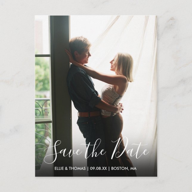 Spara Eleganten Date Script Modern Photo Meddelande Vykort (Framsida)