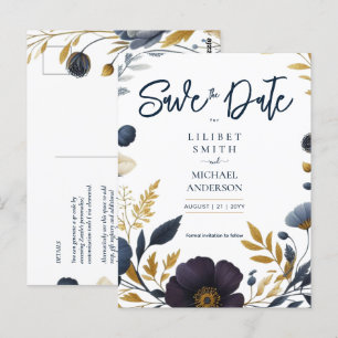 Spara Eleganten Datummarin Gult Guld Blommigt Vykort