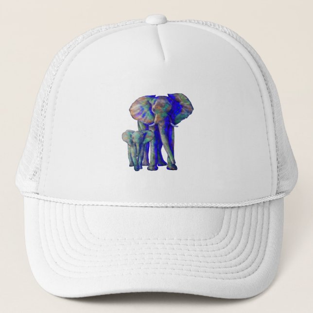Spara Elephants Art Animal Lover Mamma och Baby Keps (Framsida)