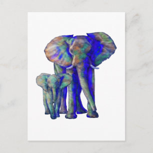 Spara Elephants Art Animal Lover Mamma och Baby Vykort