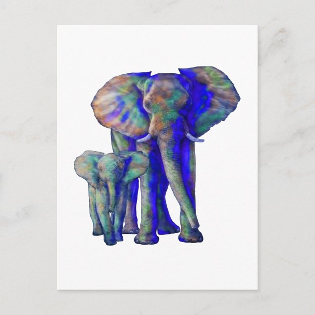 Spara Elephants Art Animal Lover Mamma och Baby Vykort (Framsida)