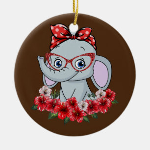 Spara Elephants Elephant Mamma Red Bow Woman Julgransprydnad Keramik