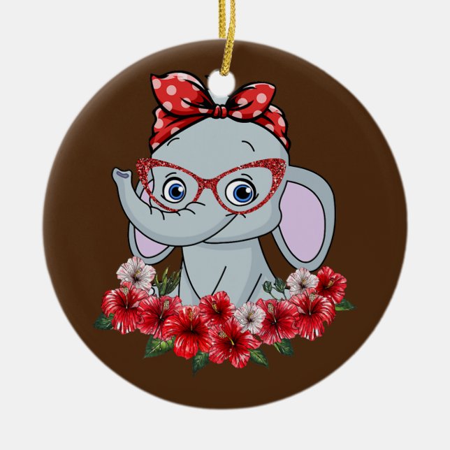 Spara Elephants Elephant Mamma Red Bow Woman Julgransprydnad Keramik (Framsidan)