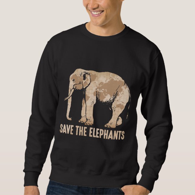 Spara Elephants Kärlek Djurs Welfare Retro World M Lång Ärmad Tröja (Framsida)
