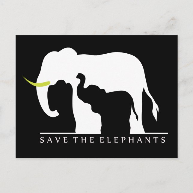 Spara Elephants (svart) Vykort (Framsida)
