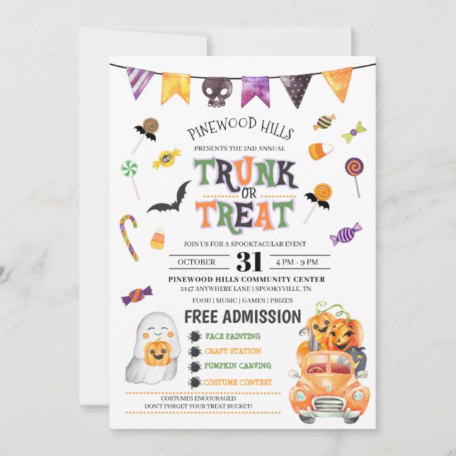 Spåra eller behandla Halloween-inbjudan Inbjudningar (Framsida)