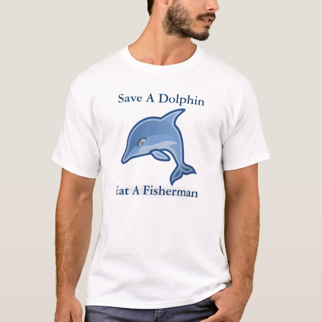 Spara en delfin äter en fiskareskjorta tee shirt (Framsida)