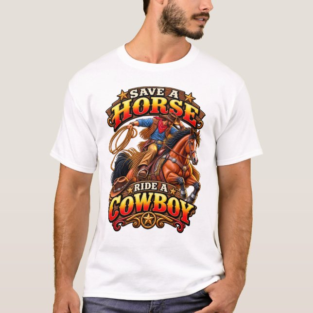 Spara en häst, rid en cowboy - Basic T-shirt för m (Framsida)