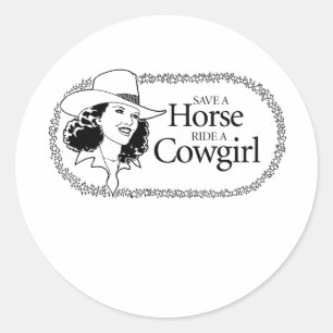 Spara en häst. Rid en cowgirl. Runt Klistermärke
