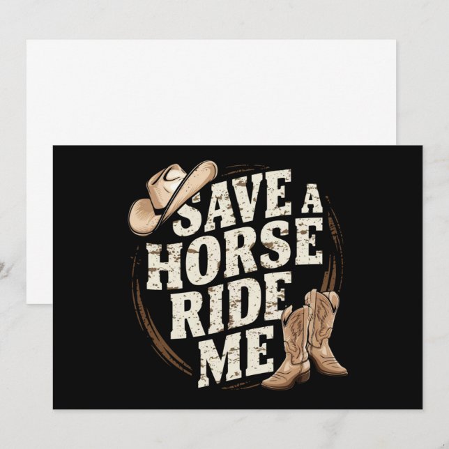 Spara en häst Rid mig Rollig Cowboy Western Inbjudningar (Fram/baksida)