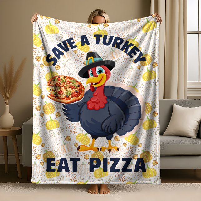 Spara En Kalkon Ät Pizza Rolig Glad Thanksgiving Fleecefilt (Skapare uppladdad)