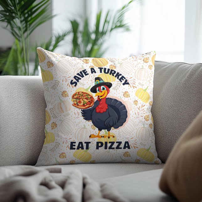 Spara En Kalkon Ät Pizza Rolig Glad Thanksgiving Kudde (Skapare uppladdad)