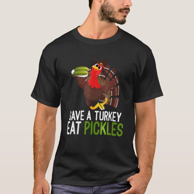 Spara en kalkon äter en Pickles Thanksgiving-kosty T Shirt (Framsida)