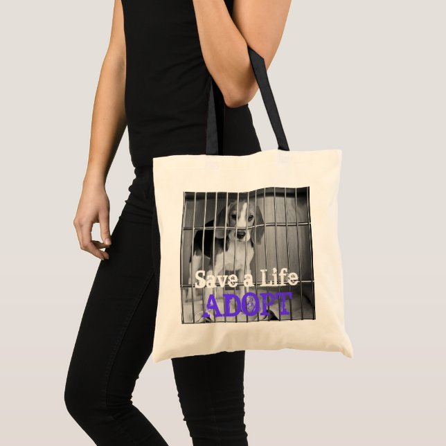 "Spara ett liv. Adopt" Rädda djuren Beagle Tote Ba Tygkasse (Framsida (produkt))