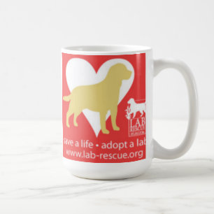 Spara ett liv adopterar en labbmugg som är gul la kaffemugg