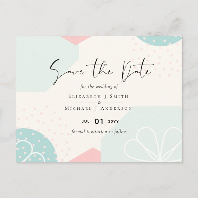 Spara för abstrakt av korallmynningen Mint Bröllop Vykort (Framsida)