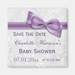Spara för baby shower för vitdamast- & Fauxpilb Magnet