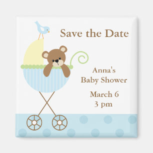 Spara för blåttbjörnbaby shower datera magnet