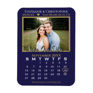 Spara för marin och Guld fotokalender - vårt datum Magnet