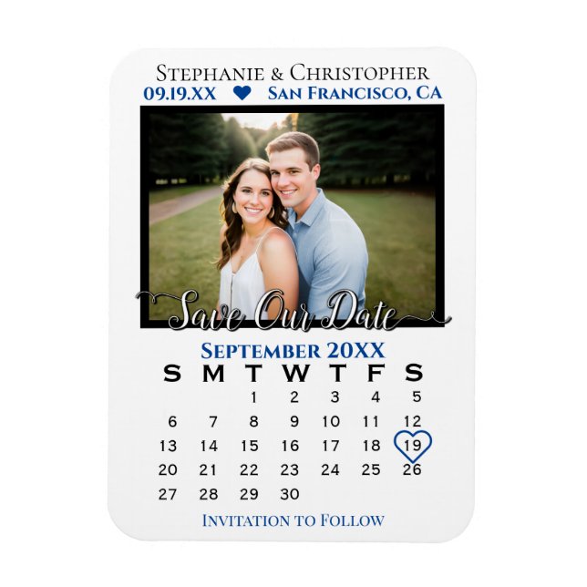 Spara för marin och vit fotokalender Bröllop Magnet (Vertikal)