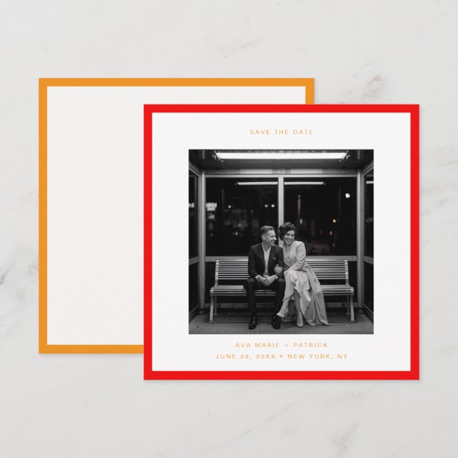 Spara för modern röd Ram-typografi Bröllop Inbjudningar (Fram/baksida)