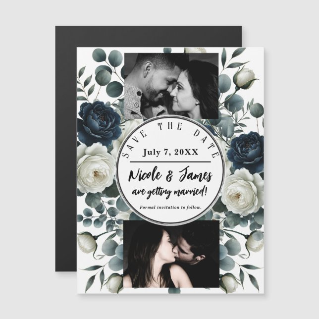 Spara för mörk blått och vit modern Blommigt (Fram/baksida)