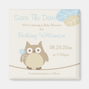 Spara för pojkeugglababy shower datera magnet