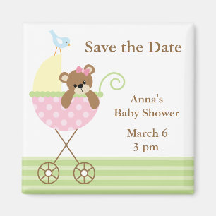 Spara för rosabjörnbaby shower datera magnet