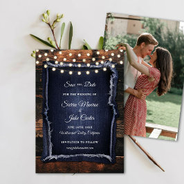 Spara för Rustic Wood Calligraphy Photo Bröllop Da Inbjudningar