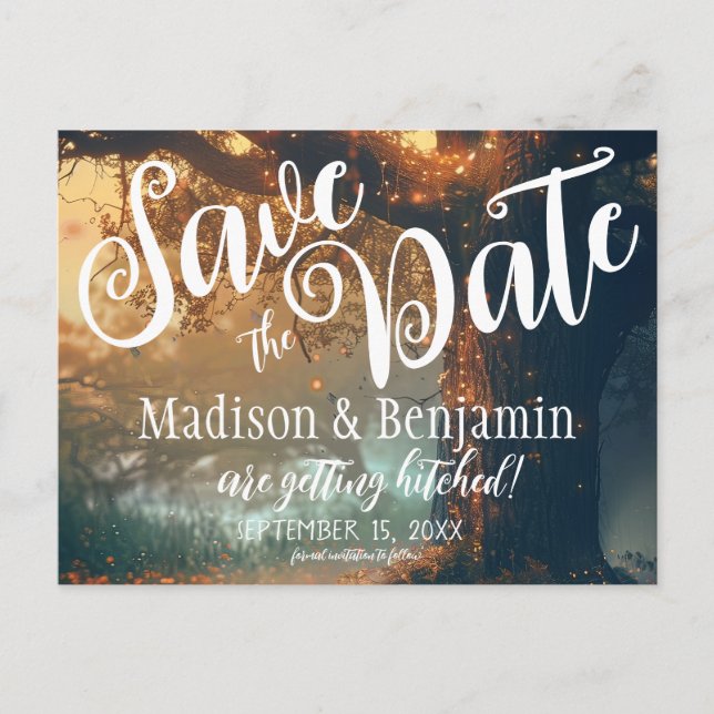 Spara för Träd Fairy Ljus av bytt skog Vykort (Framsida)