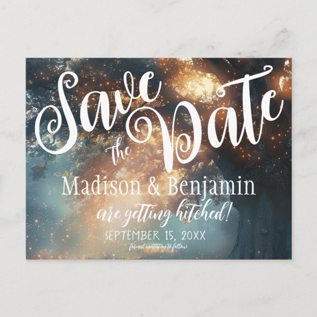 Spara för Träd Fairy Ljus av bytt skog Vykort (Framsida)