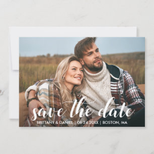 Spara Förlovningen Date Photo Modern Script Inbjudningar