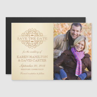 Spara Förlovningen Foto på Vintage Scrolls av datu Magnetisk Inbjudningskort