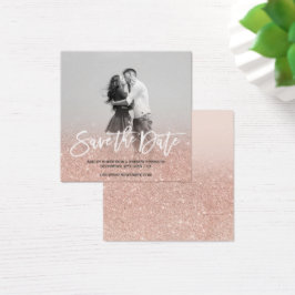 Spara foto från Datumet ro guld faux glitter rosa Fyrkantigt Visitkort