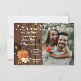 Spara foto-Wood Pumpkin Photo Bröllop Spara Datumet