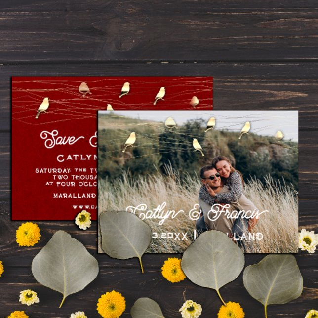 Spara fotografiet Land Golden Birds Kraft Inbjudningar (Save The Date Photo Country Golden Birds Kraft Invitation)