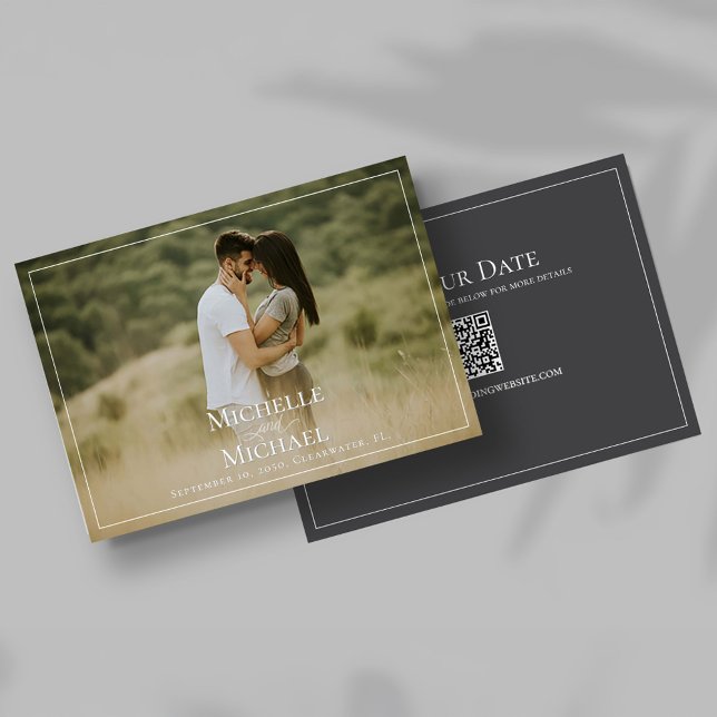 Spara fotomallen Datum Bröllop Datumet (Elegant save the date photo card template. )