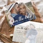 Spara fotot för vithandskrivna datumreferenser vykort<br><div class="desc">Handskrivna Bröllop spara datum-kort som har ett foto på framsidan och baksidan. Korten Save the Date Fall,  Autumn,  Winter,  Vår eller Summer innehåller en modern handskriven kursiv skripttypografi med hjärtan som är elegant,  enkel och modern till använda efter att du har minimalistisk enkel bröllopsdag firande.</div>