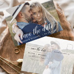 Spara fotot för vithandskrivna datumreferenser vykort<br><div class="desc">Handskrivna Bröllop spara datum-kort som har ett foto på framsidan och baksidan. Korten Save the Date Fall,  Autumn,  Winter,  Vår eller Summer innehåller en modern handskriven kursiv skripttypografi med hjärtan som är elegant,  enkel och modern till använda efter att du har minimalistisk enkel bröllopsdag firande.</div>