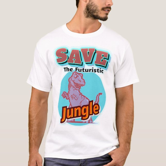 Spara Futuristiskan Jungle under blå vågor T Shirt (Framsida)