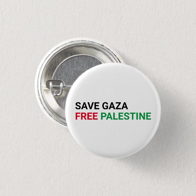Spara Gaza Free Palestina, svart röd grönt vit Knapp (Framsida & baksida)