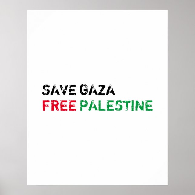 Spara Gaza Free Palestina, svart röd grönt vit Poster (Framsidan)