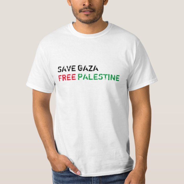 Spara Gaza Free Palestina, svart röd grönt vit T Shirt (Framsida)