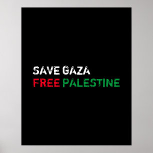 Spara Gaza Free Palestina white red grönt black Poster