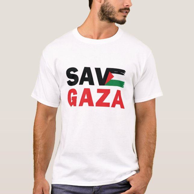Spara GAZA med palestinsk flagga anpassad T Shirt (Framsida)